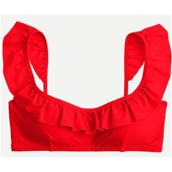 J CREW S Belvedere Red Ruffle Bikini Top - Picture 1 of 7